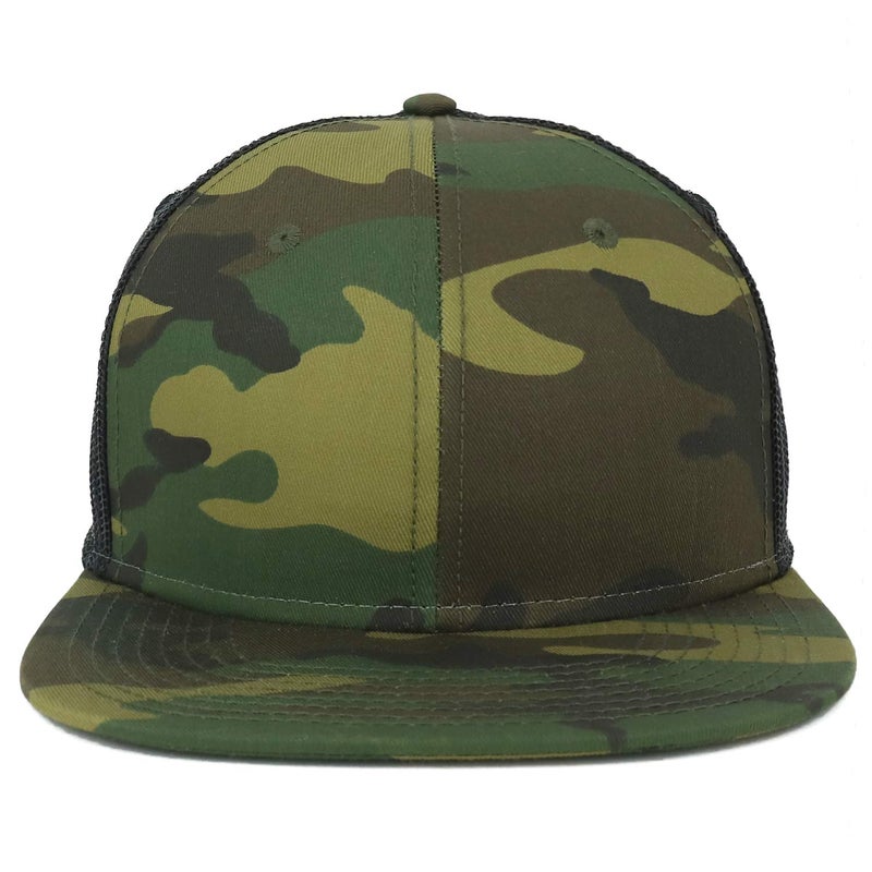 Armycrew Oversize XXL Blank Camouflage Flatbill Mesh Snapback Cap - Camo Black - 2XL - Image 2